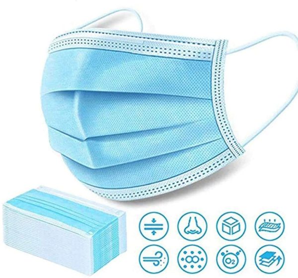 Disposable 3-Ply with Earloops Protective for Pollen,Smoke,Dust,Pollen Blue (50Pcs)